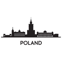 Fototapeta premium Warsaw skyline horizontal banner. Black Warsaw, Poland. Vector template for your design. Vector black silhouette. with white background