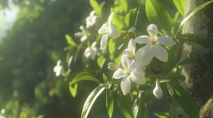 Delicate white flowers bathed in sunlight