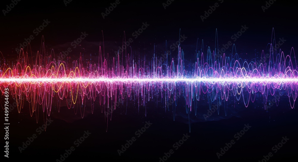 Poster abstract sound wave visualization vibrant energy and frequency patterns