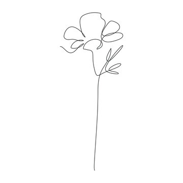 Modern single line flower with bold petal curves and fine leaves. Minimalist continuous line botanical sketch ideal for prints, stickers, or elegant tattoos