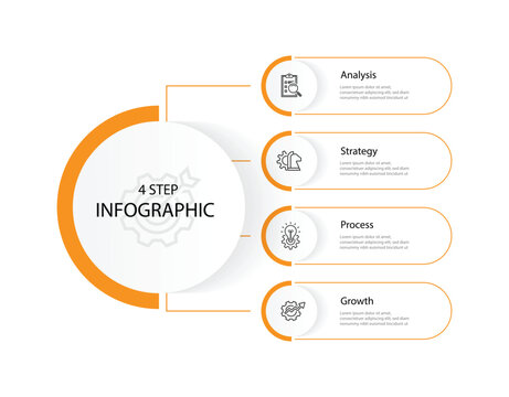 Vector 4 step diagram infographic. Banner template information. Workflow graphic. Presentation layout with icons and line columns with yellow colors