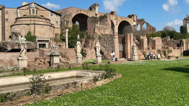 Footage capturing the iconic Roman Forum, the ancient heart of Rome&rsquo;s political, religious, and social life. Featuring ruins of temples, basilicas, and arches, this historic site reflects Rome&rsquo;s imper