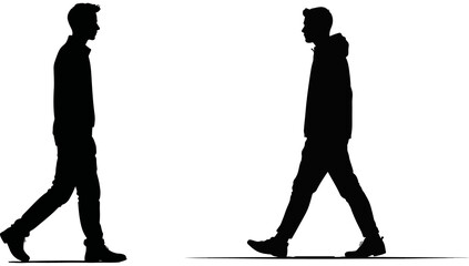 vector illustration of a black silhouette of a man walking, side profile, no background
