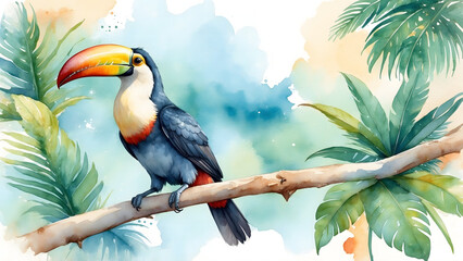 Colorful Toucan Sitting Branch Amid