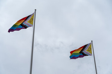 Pride Flags Waving in the Sky Displaying Love Symbolism