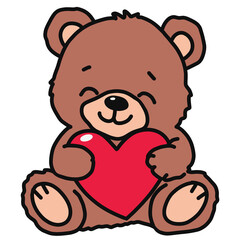 Obraz premium Adorable Brown Teddy Bear Holding a Big Red Heart Romantic Valentine's Day Illustration