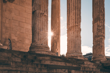 detail of the columns of the ancient roman temple in nimes, france