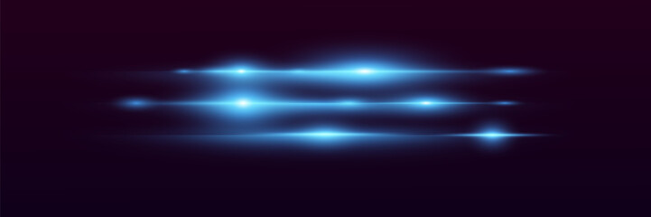 Blue glowing neon lines. Light effect. Horizontal speed of light. Vector. EPS 10.