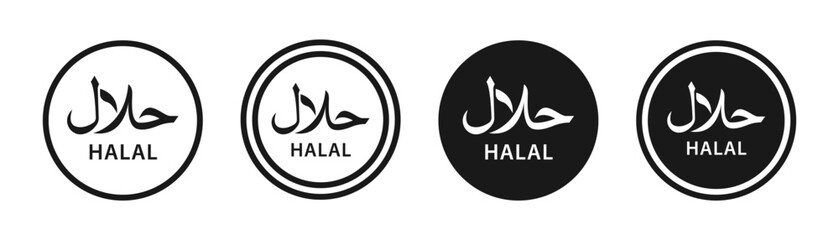 Halal logo certified icon png set. Halal food product label. Halal islamic food certification vector illustration