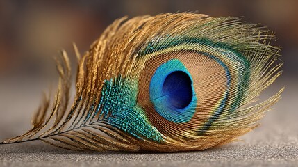 Naklejka premium Iridescent peacock feather softly resting