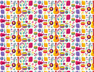 Seamless Music Pattern with Guitars and Notes – Abstract Background