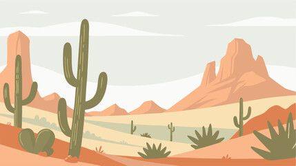 Desert Landscape Illustration: Southwestern Cactus and Mountains © Mohamed