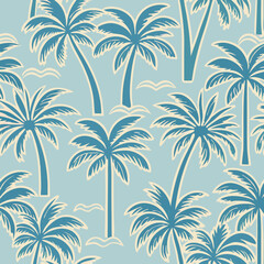 Seamless Teal Palm Tree Pattern Background