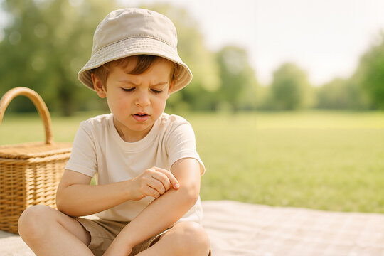 Child scratching itchy bug bite