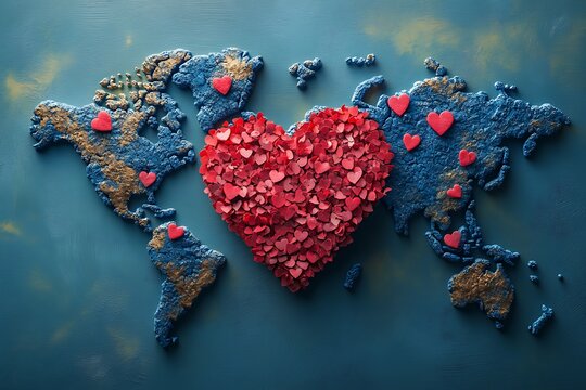 Naklejki Global love world map red hearts valentine