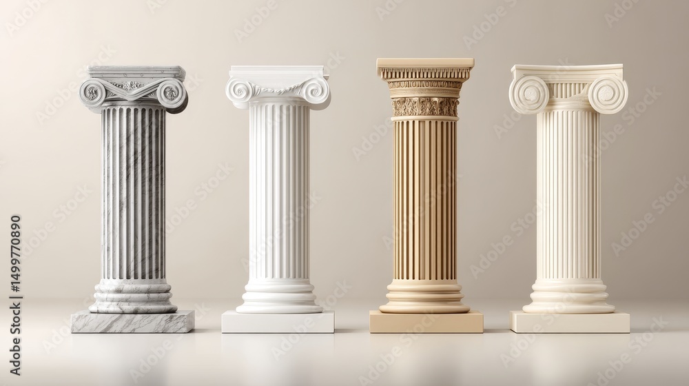 Poster classic columns architectural design - four elegant columns in varying colors and styles, showcasing