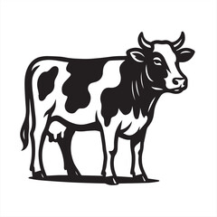 black and white cow on white