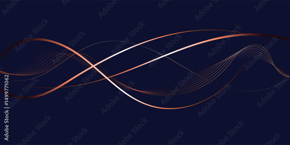 Poster abstract rose gold wave design on navy background. elegant abstract design featuring interwoven rose
