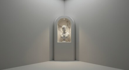 Minimalist Corner with Arched Niche and Marble Bust