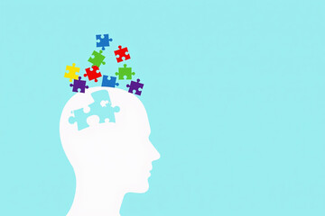 human brain with puzzle pieces symbolizing autism, memory loss, dementia, and alzheimer’s awareness, concept design for world mental health day, neurology, and cognitive healthcare