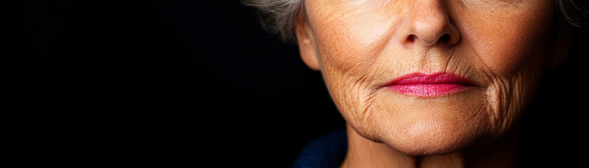 Fototapeta premium Close-up portrait of an elderly woman with expressive features and a calm demeanor.