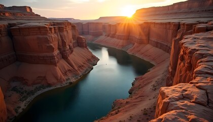 Canyon River Landscape at Sunset with Rocks and Water