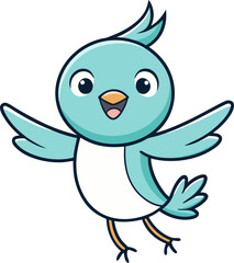 Playful animal bird character with round eyes and feathers in fun colorful vector for children concept