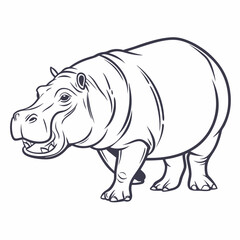 Fototapeta premium hippo cartoon coloring page outline line art vector illustration, isolated on white background