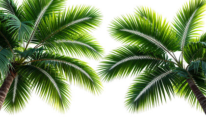 Lush green palm fronds isolated on a white background