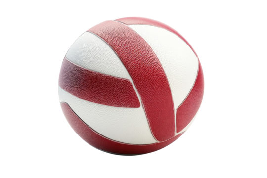 A classic red and white volleyball poised for a thrilling game evoking teamwork and on transparent background - Powered by Adobe