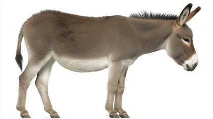 Fototapeta premium Donkey Profile - A profile view of a brown donkey against a white background. Perfect for farm, animal, or livestock related projects