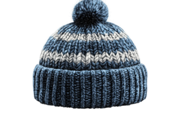 A cozy striped knitted winter hat perfect for chilly days offering warmth and stylish comfort on transparent background