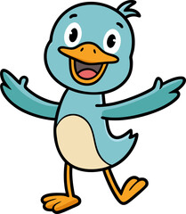 Funny cartoon duck with open wings in vector illustration ideal for kids' animal cartoon presentations