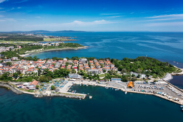 Fototapeta premium Aerial view to a sea town Tsarevo, Burgas, Bulgaria