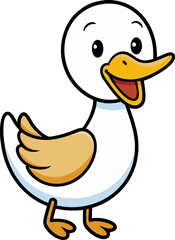 Happy duck with smiling face and orange beak in flat style suitable for children's design illustration