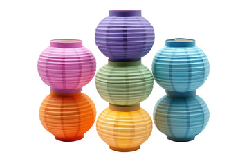 A playful stack of colorful paper lanterns evoking festive celebrations and joyful memories on transparent background
