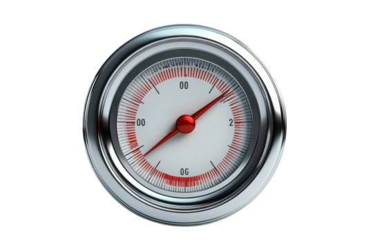 A precise mechanical gauge indicating progress reflecting industrial confidence and focus in a on transparent background