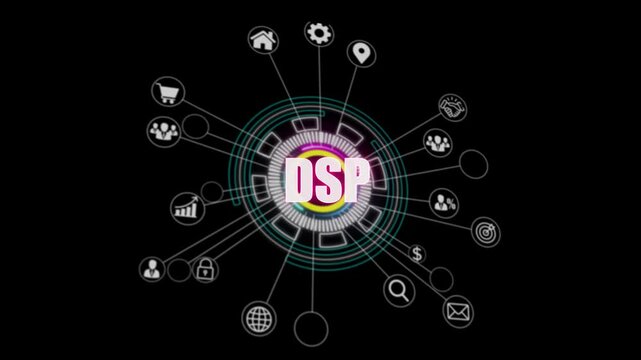 Glowing Internet, business, Technology and network concept. DSP Robotic process automation innovation technology concept. Business, technology, modern technology concept. on a black background.