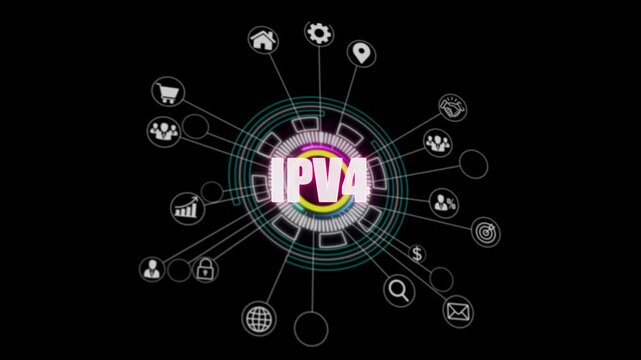 Glowing Internet, business, Technology and network concept. IPV4 Robotic process automation innovation technology concept. Business, technology, modern technology concept. on a black background.