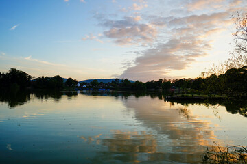 Fototapeta premium Early morning view over a still lake in England