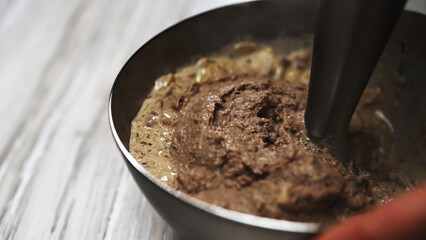 Blending Liver Mixture for Pâté Preparation.