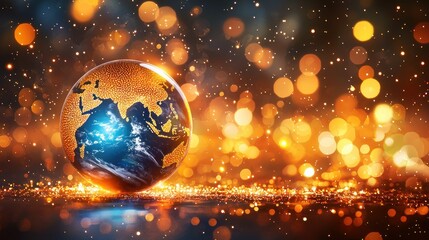Earth globe, sparkling festive background