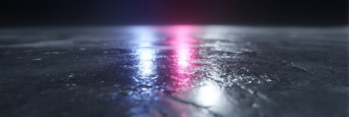 Neon Reflections on Wet Surface - Abstract of neon blue and pink lights reflecting on a dark wet surface. Grunge texture