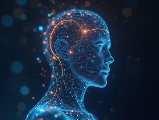 Obraz premium White minimal background with vertical blue AI technology connections