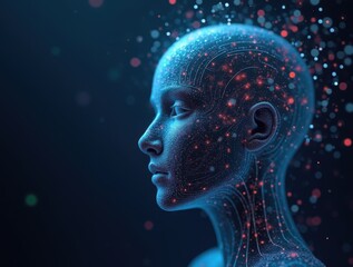 Obraz premium White minimal background with vertical blue AI technology connections