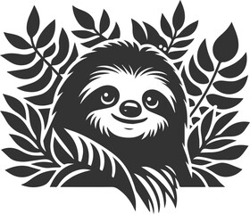 Vector art drawing silhouette of a sloth animal