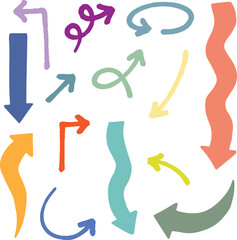 Set of various hand drawn arrows different shapes and thicknesses