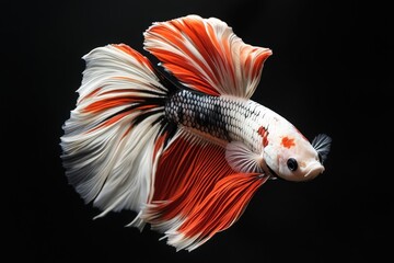 Fototapeta premium Strikingly colored ornamental fish against a dark background.