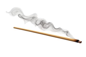 Aromatic journey of a lit incense stick releasing fragrant wisps of smoke creating a serene on transparent background