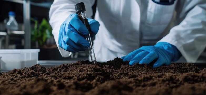Scientist analyzing soil sample in lab (1)